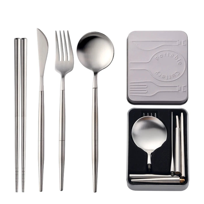 High Quality Metal Flatware Set Golden Plated Knife Spoon and Fork Travel Cutlery Set for Camping