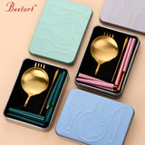 High Quality Metal Flatware Set Golden Plated Knife Spoon and Fork Travel Cutlery Set for Camping