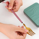 High Quality Metal Flatware Set Golden Plated Knife Spoon and Fork Travel Cutlery Set for Camping