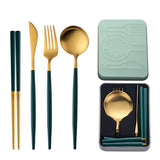 High Quality Metal Flatware Set Golden Plated Knife Spoon and Fork Travel Cutlery Set for Camping