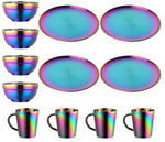 Dinnerware Sets Plates And Bowls Espresso Cups, Stainless Steel Dishes Pasta Bowls Insulated Coffee Mugs Set of 4, 12 Pcs Kitchen Essentials For Home Apartment Wedding Buyer Star, Rainbow