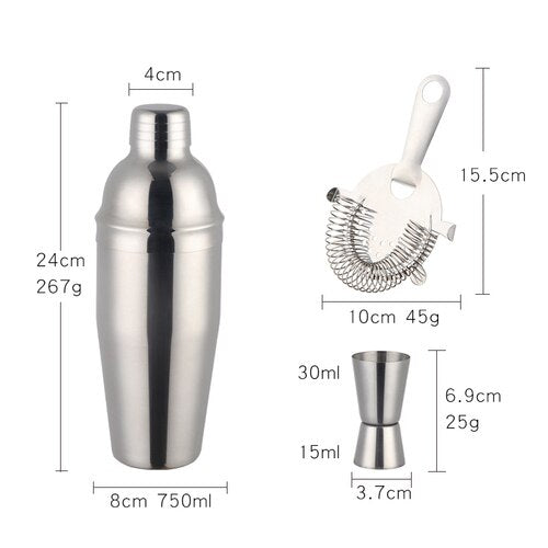 High Selling Stainless Steel Bar Accessories Tools Cup Set of 3 Pieces Cocktail Shaker Bottle