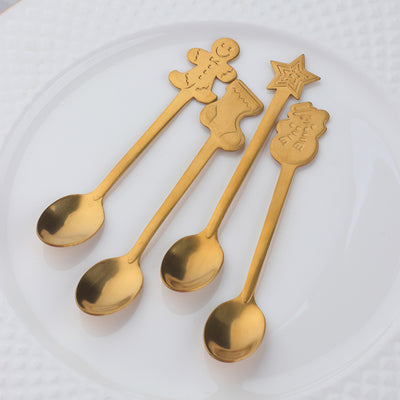 50 Pcs Christmas Coffee Spoon Stainless Steel Christmas Spoon Dessert Tea Spoons with Star Snowman Shoe