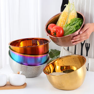 Rice Washer Strainer Bowl Washing Bowl  Stainless Steel Rinser Side Drainers Small Colander for Cleaning Fruits, Vegetables, With Versatile Kitchen Tool
