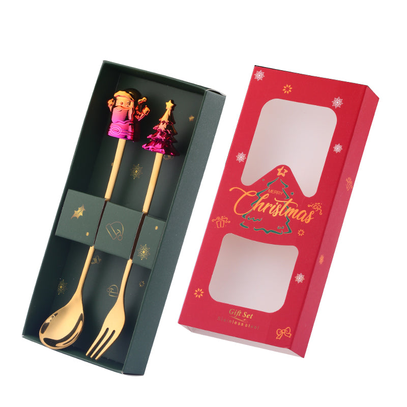 Christmas Style 50 set- Spoon and Fork Stainless Steel Cutlery Set In Gift Box for Festive Celebrations - comes in a beautiful Red color