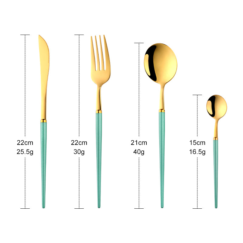 Matte Gold Stainless Steel Flatware Sets Polish Mirror Cutlery with Plastic Handles for Food for Weddings