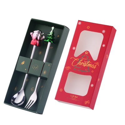 Christmas Style 50 set- Spoon and Fork Stainless Steel Cutlery Set In Gift Box for Festive Celebrations - comes in a beautiful Red color