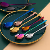 1PC Colorful Coffee Spoon Stainless Steel Long Handle Tablespoon Korean Mixing Spoons Set Dessert Long Ice Kitchen Scoop