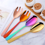 Buyer Star Long Salad Spoon and Fork 2 Pcs Colorful Tableware Sets 304 Stainless for Restaurant