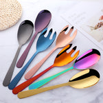 Buyer Star Long Salad Spoon and Fork 2 Pcs Colorful Tableware Sets 304 Stainless for Restaurant