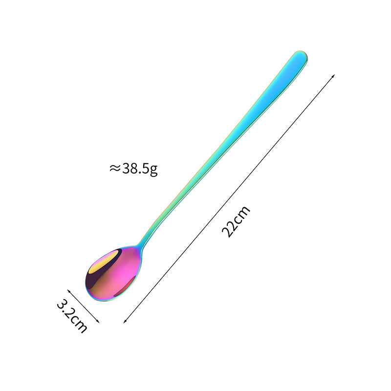 Long Handle Coffee Spoon Set Small Korean Metal Dessert Spoons Gift Brass Stainless Steel Flatware