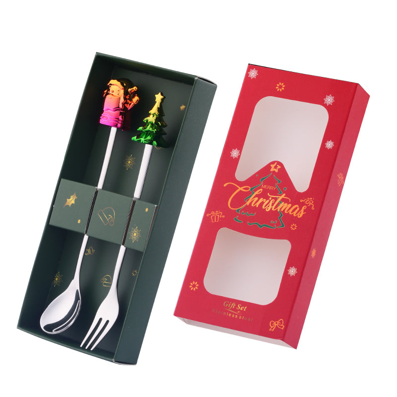 Christmas Style 50 set- Spoon and Fork Stainless Steel Cutlery Set In Gift Box for Festive Celebrations - comes in a beautiful Red color