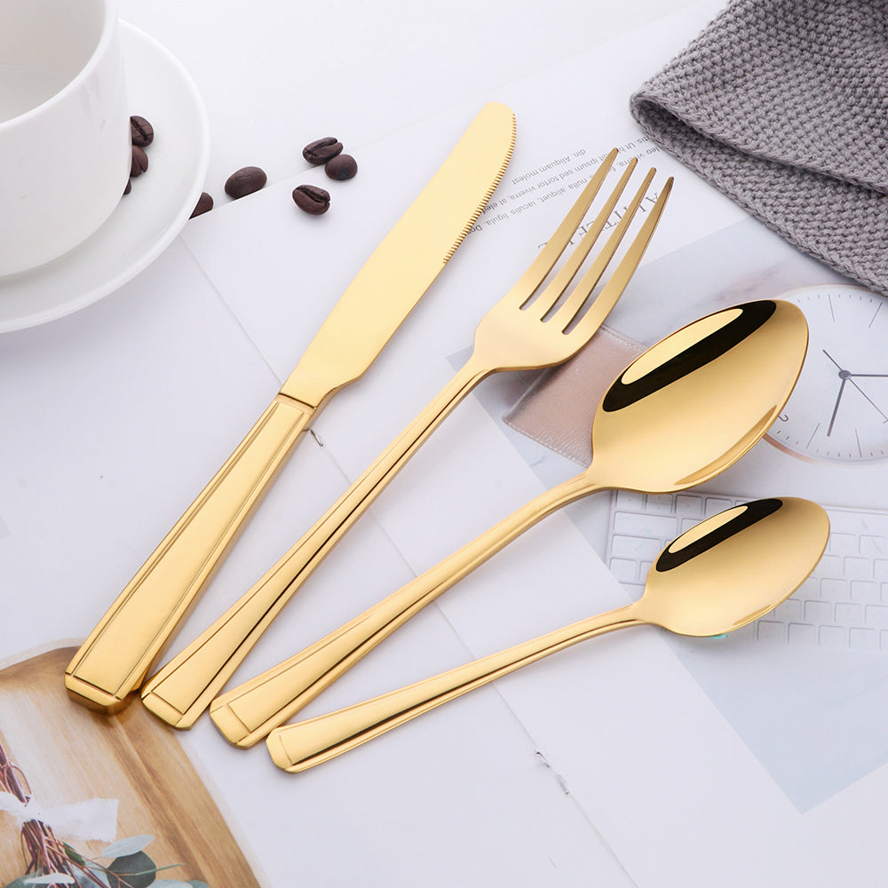 Unique Luxury Handle Royal Wedding Gift Stainless Steel Golden Cutlery Set Flatware Sets