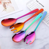 Buyer Star Long Salad Spoon and Fork 2 Pcs Colorful Tableware Sets 304 Stainless for Restaurant