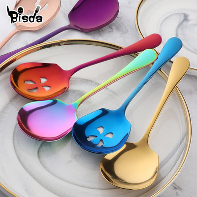 1Pc Stainless Steel Serving Spoon Household Public Soup Colander Restaurant Spoon for Ice Cream Dinner Spoon Rice Salad Flatware