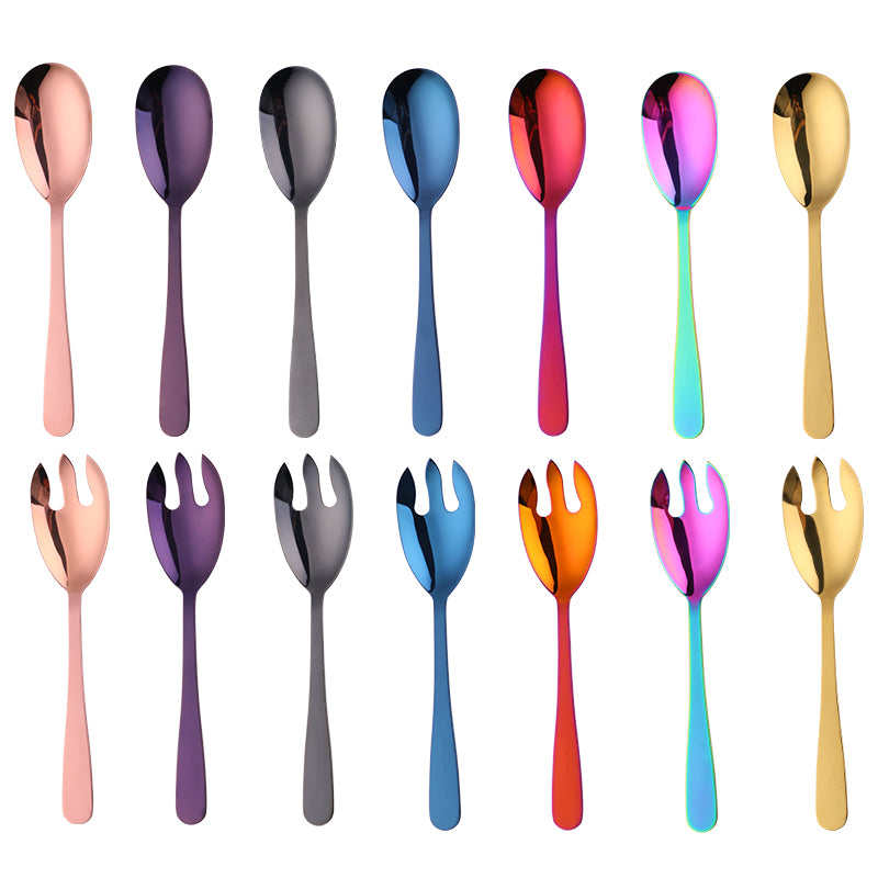Buyer Star Long Salad Spoon and Fork 2 Pcs Colorful Tableware Sets 304 Stainless for Restaurant