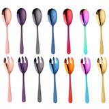 Buyer Star Long Salad Spoon and Fork 2 Pcs Colorful Tableware Sets 304 Stainless for Restaurant