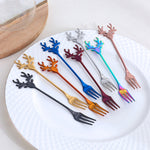 Buyer Star 50pcs Christmas Fawn Fork Stainless Steel Deer Head Dessert Fork