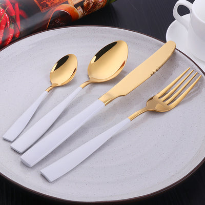 Modern Design Popular Dinnerware White Gold Mirror Polished Cutlery