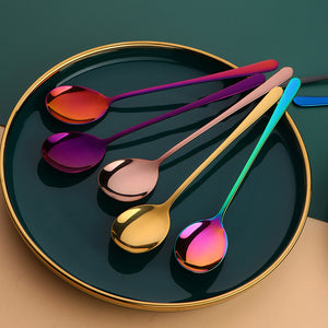 Colorful Coffee Spoon Stainless Steel Long Handle Tablespoon Korean Mixing Spoons Set Dessert Long Ice Kitchen Scoop