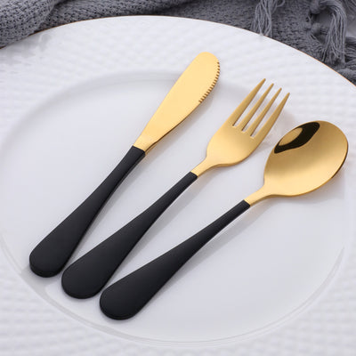 Amazon Hot Sale Children Cutlery Sets Black Gold Tableware Mirror Polishing