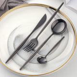 Support OEM ODM Cheap Price Stainless Steel Black Flatware Party Tableware Set