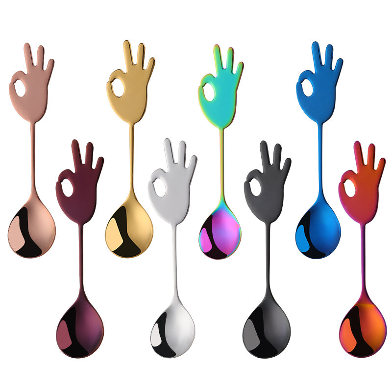 Reusable Golden Plated Stainless Steel Spoon Colorful Handle Dessert Tea Coffee Spoon Scoop