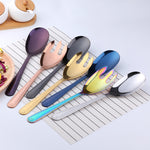 New Design Long Salad Fork Spoon 1 Set Dot Design Colorful Tableware Sets Mirror Polish