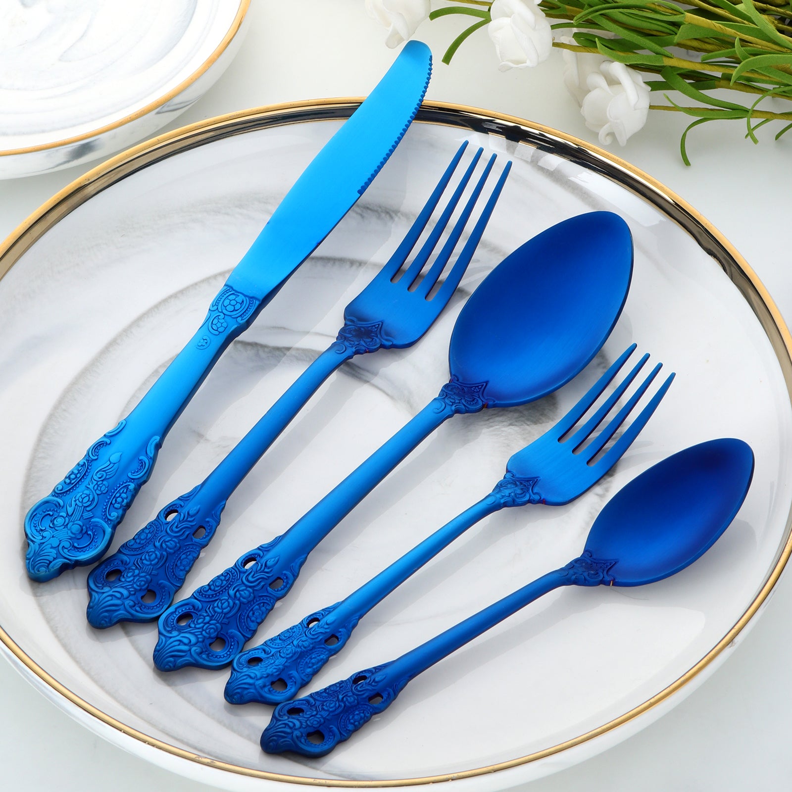 Buyer Star Hot sales Top Seller Dinnerware Sets Noble Classical Palace Stainless Steel Relief Cutlery Sets