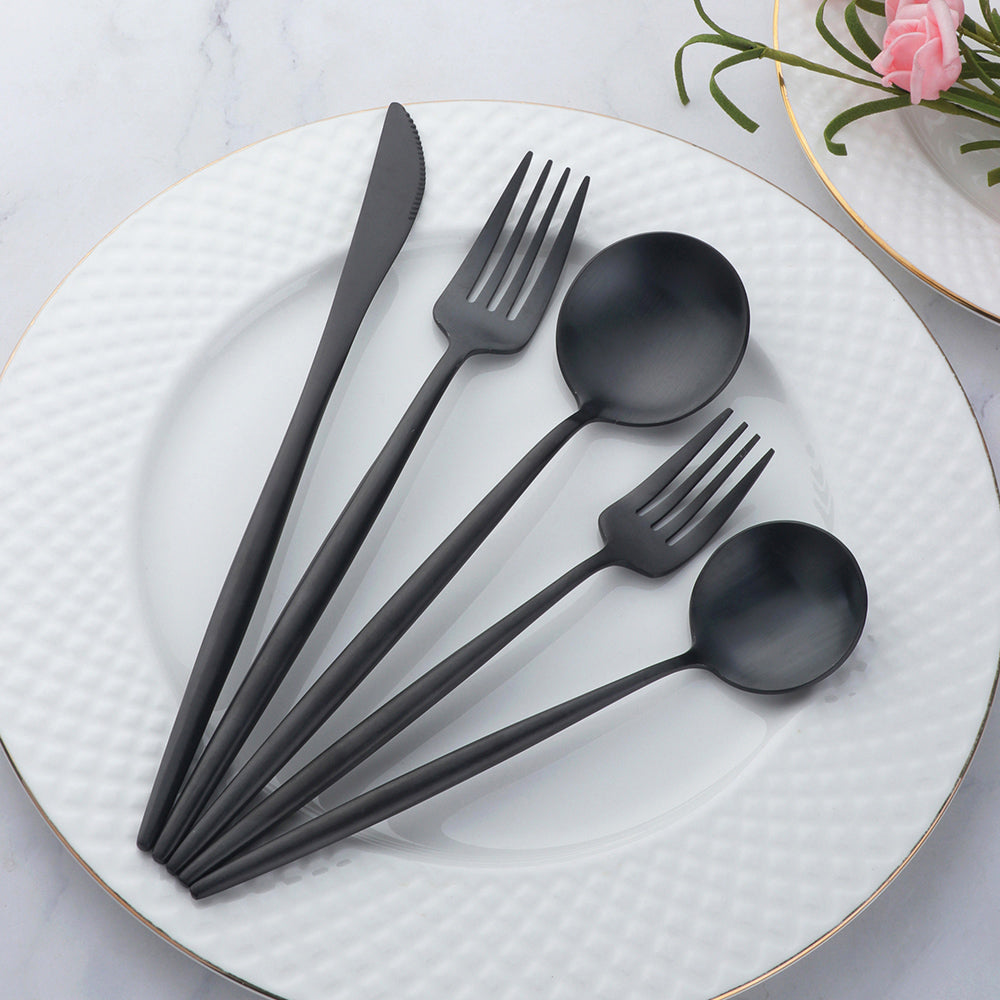 Support OEM ODM Cheap Price Stainless Steel Black Flatware Party Tableware Set
