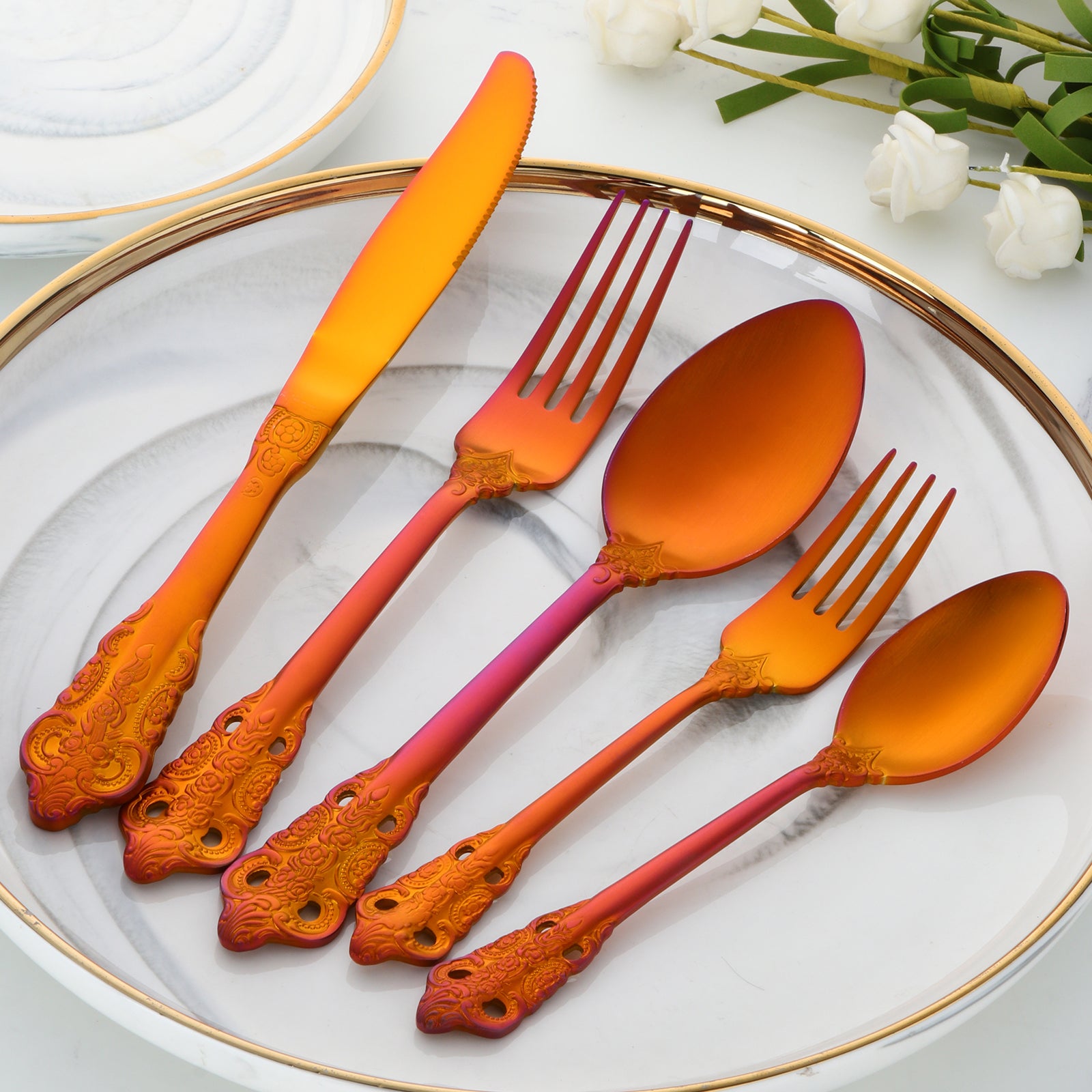 Buyer Star Hot sales Top Seller Dinnerware Sets Noble Classical Palace Stainless Steel Relief Cutlery Sets