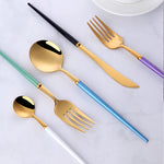 Matte Gold Stainless Steel Flatware Sets Polish Mirror Cutlery with Plastic Handles for Food for Weddings