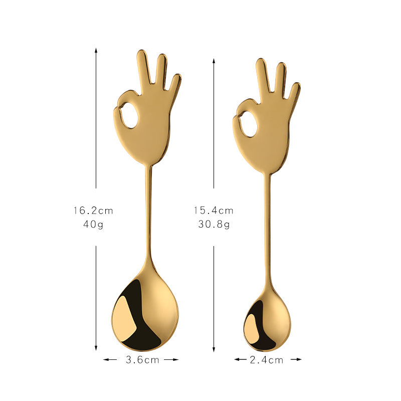 Reusable Golden Plated Stainless Steel Spoon Colorful Handle Dessert Tea Coffee Spoon Scoop
