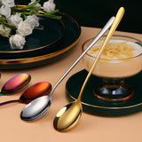 1PC Colorful Coffee Spoon Stainless Steel Long Handle Tablespoon Korean Mixing Spoons Set Dessert Long Ice Kitchen Scoop