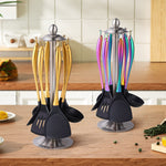 Silicone Cooking Non-stick Kitchen Cookware Handle with Utensil Holder Spatula Set Silver