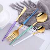 Matte Gold Stainless Steel Flatware Sets Polish Mirror Cutlery with Plastic Handles for Food for Weddings