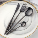 Support OEM ODM Cheap Price Stainless Steel Black Flatware Party Tableware Set