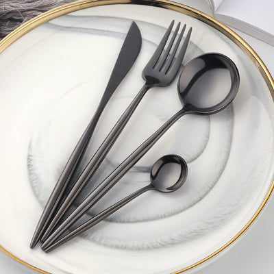 Support OEM ODM Cheap Price Stainless Steel Black Flatware Party Tableware Set