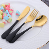 Amazon Hot Sale Children Cutlery Sets Black Gold Tableware Mirror Polishing