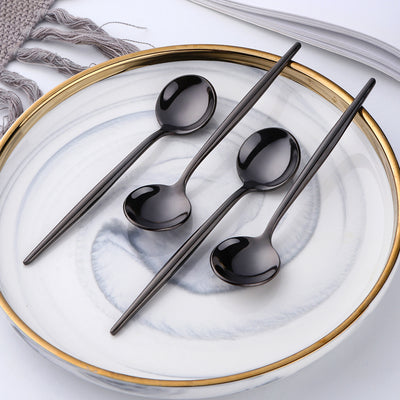 Support OEM ODM Cheap Price Stainless Steel Black Flatware Party Tableware Set