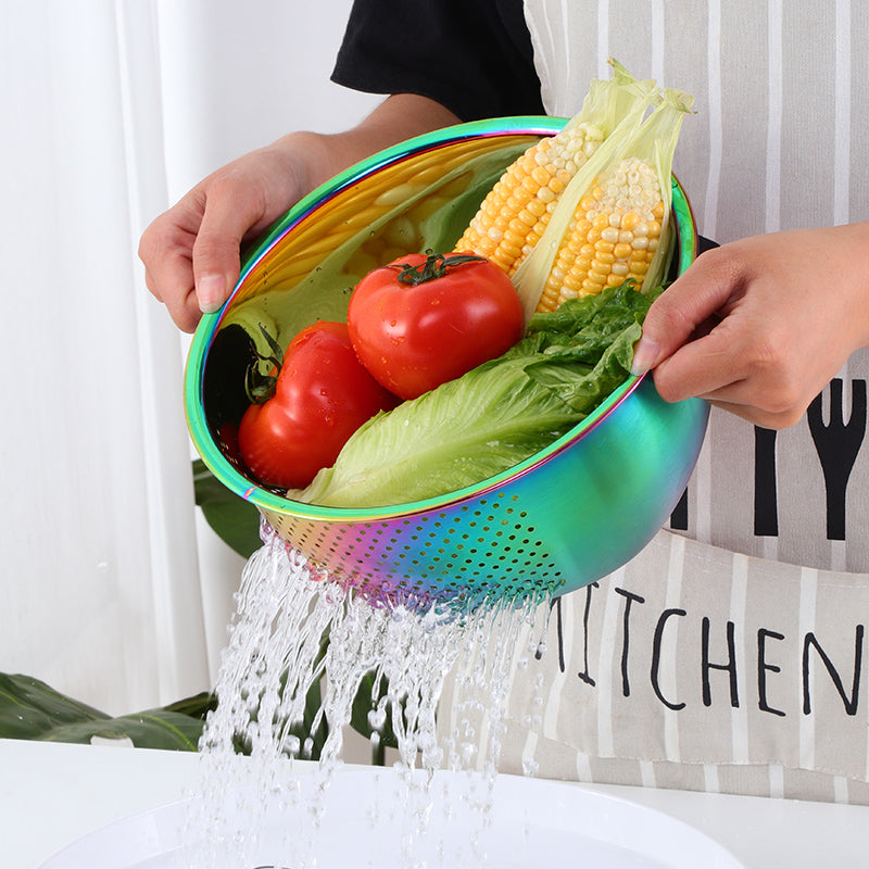 Rice Washer Strainer Bowl Washing Bowl  Stainless Steel Rinser Side Drainers Small Colander for Cleaning Fruits, Vegetables, With Versatile Kitchen Tool
