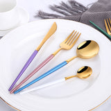 Matte Gold Stainless Steel Flatware Sets Polish Mirror Cutlery with Plastic Handles for Food for Weddings