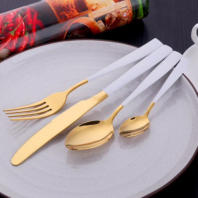 Modern Design Popular Dinnerware White Gold Mirror Polished Cutlery