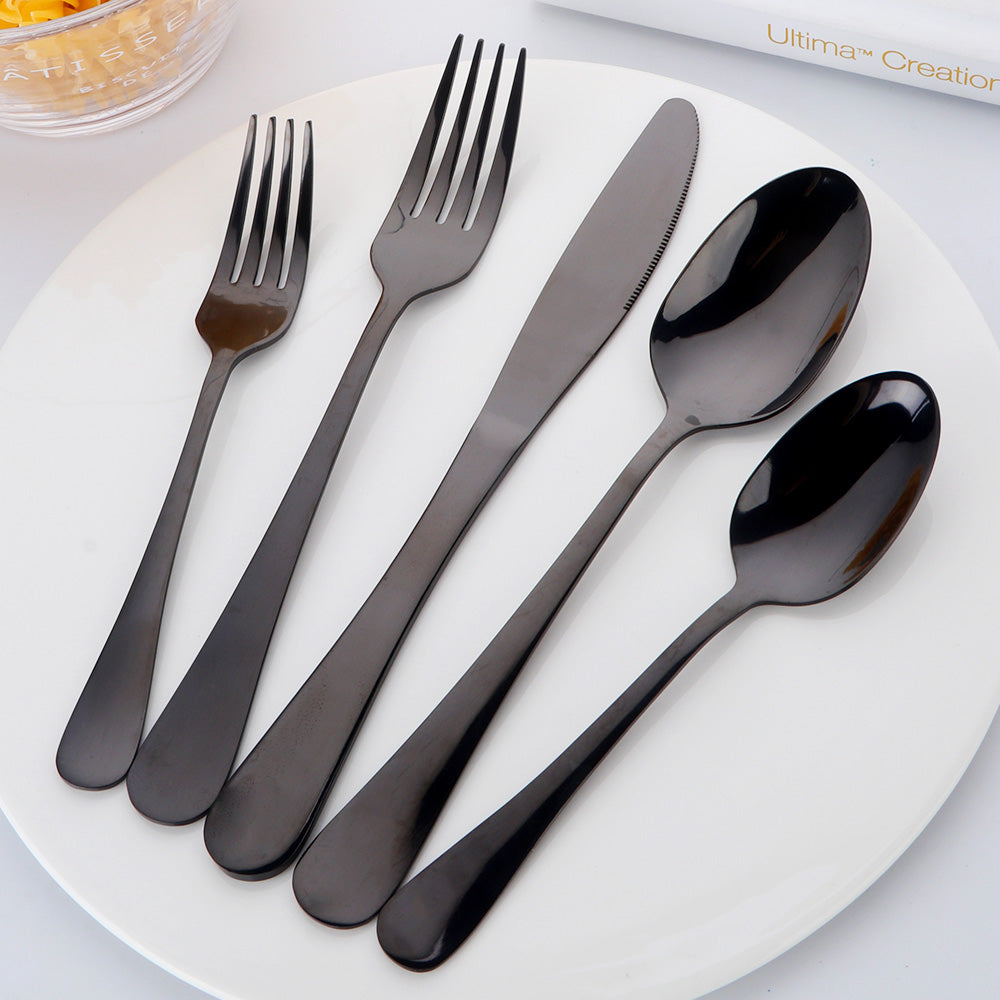 BUYER STAR Bulk 5pcs Modern Restaurant knife Fork Spoon Silverware Set Stainless Gold Plated Flatware Sets