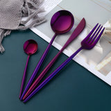 Amazon Hot Sale Stainless Steel Purple Exquisite Kitchenware Party Tableware Set