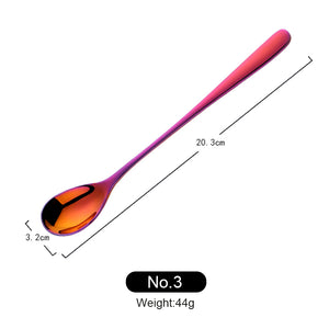 Long Handle Coffee Spoon Set Small Korean Metal Dessert Spoons Gift Brass Stainless Steel Flatware