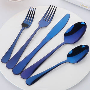 BUYER STAR Bulk 5pcs Modern Restaurant knife Fork Spoon Silverware Set Stainless Gold Plated Flatware Sets