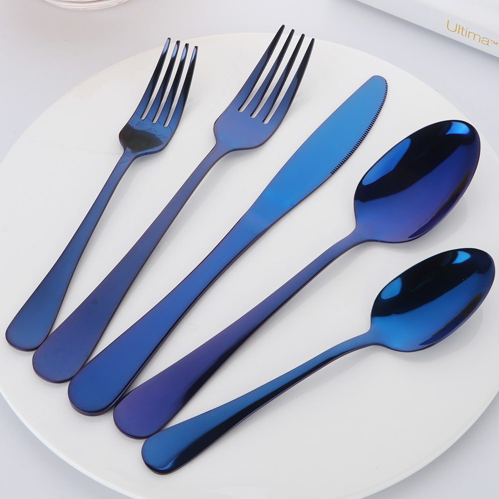 BUYER STAR Bulk 5pcs Modern Restaurant knife Fork Spoon Silverware Set Stainless Gold Plated Flatware Sets