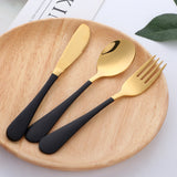 Amazon Hot Sale Children Cutlery Sets Black Gold Tableware Mirror Polishing