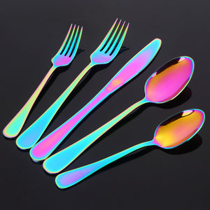 BUYER STAR Bulk 5pcs Modern Restaurant knife Fork Spoon Silverware Set Stainless Gold Plated Flatware Sets